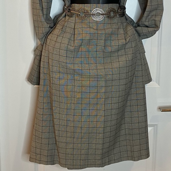 Vintage Gray Check Skirt Suit Size 10